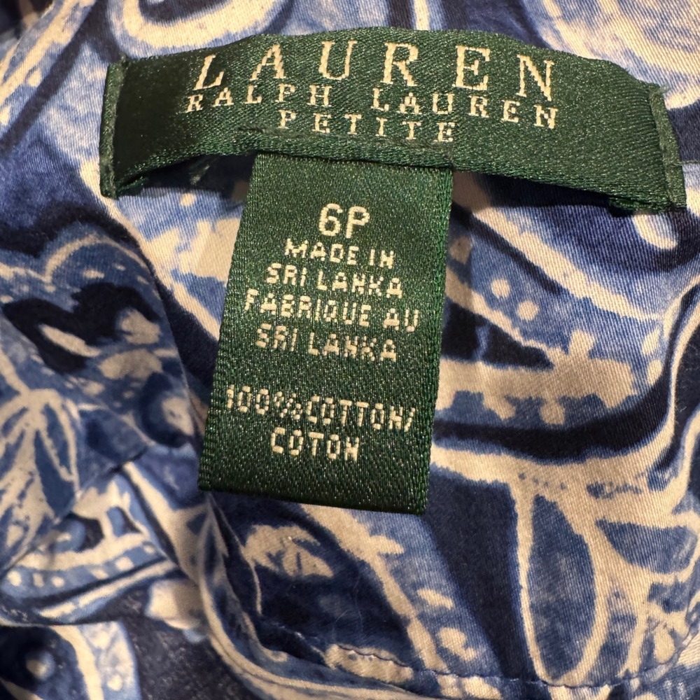 Lauren Ralph Lauren Petite Blue Paisley Cotton A-Line Skater Skirt 6P Floral - Picture 3 of 5